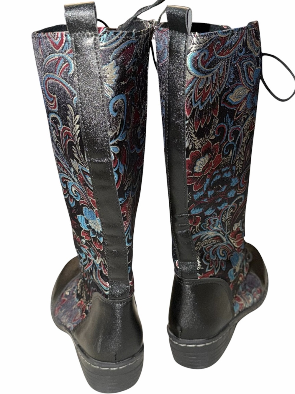 Embroidered Boots ~ Lace-Up ~ Knee Length ~ Zipper on Inside of Leg ~ Floral - Picture 10 of 12